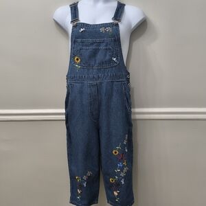 VTG Agapo Overall Womens Medium Blue Embroidered Denim Jean Bib Hippie Y2K 90s